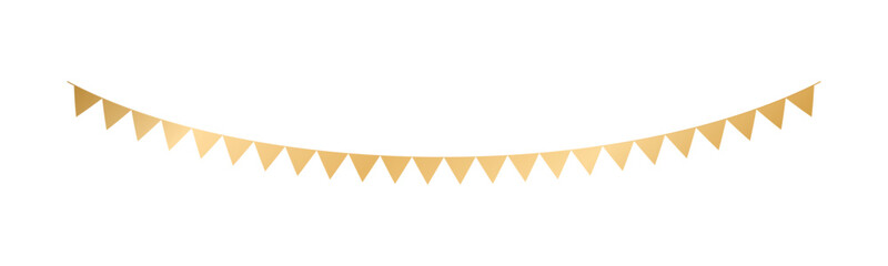 Golden Flags Garland, Festive Birthday, Christmas Party celebration, Hanging buntings garlands vector illustration
