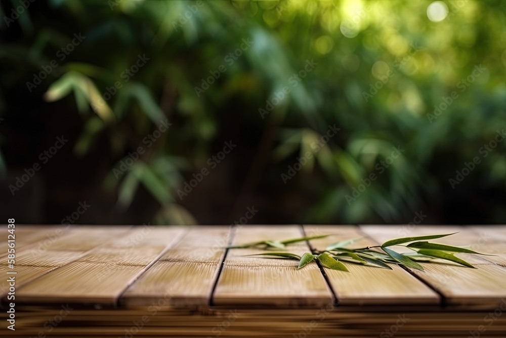 Poster close-up view of a bamboo table with natural textures and patterns. generative ai