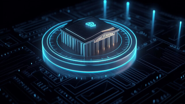 Central Bank Sitting on CBDC Blue and Black Technology