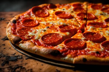 pizza on a board, isolated pizza close-up