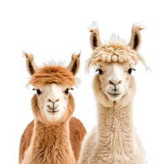 Fototapeta premium Two alpacas looking at camera. Generative Ai