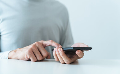 Man using social media application on smartphone for video, live streaming, meeting or conference online. Modern entertainment lifestyle and leisure via cyberspace technology like music and chat