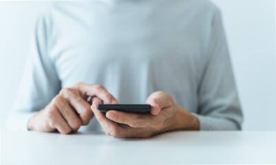 Man using social media application on smartphone for video, live streaming, meeting or conference online. Modern entertainment lifestyle and leisure via cyberspace technology like music and chat