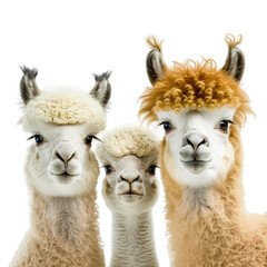 Fototapeta premium Close up of alpacas a on white background. Generative Ai