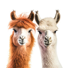 Close up of alpacas a on white background. Generative Ai