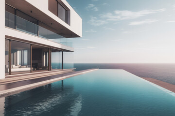 Fototapeta na wymiar luxury hotel resort with swimming pool overflowing into the ocean
