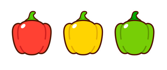 Set of Bell Peppers Flat Design With Outline