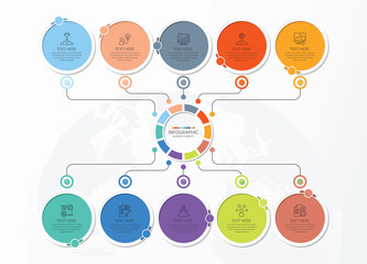 Process infographic with 10 steps, process or options.