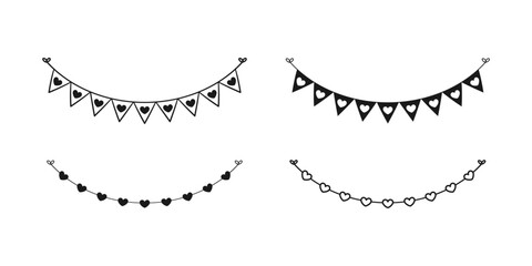 Hanging bunting garland flags with heart pattern for Valentines parties vector illustration