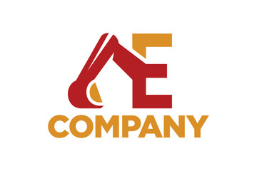 letter E with excavator concept, excavator icon, building logo template, excavator vector illustration, suitable for symbol, logo, company name, brand name, personal name, icon, identity and etc.