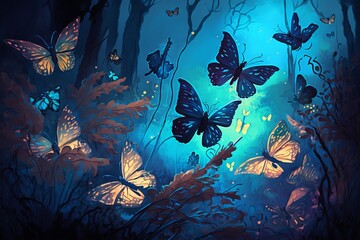 Fototapeta na wymiar Butterfly in the forest glows miraculously