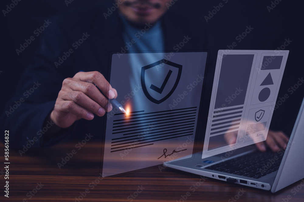 Poster paperless document e-signing electronic signature document concept, paperless document management.