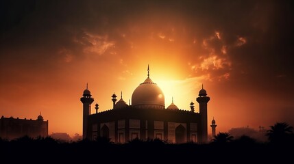 Mosque Orange Light Background - Generative AI