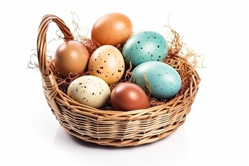 Naklejka na ściany i meble colorful Easter basket filled with a variety of eggs. Generative AI