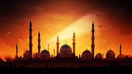 Mosque Orange Light Background - Generative AI
