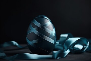 black and silver decorative egg with a ribbon. Generative AI