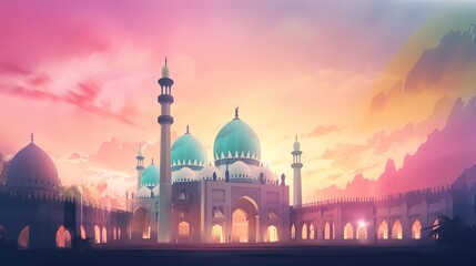 Obraz premium Mosque Pastel Background - Generative AI