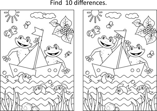 Difference game with frogs, sailboat, pond
