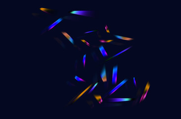 Rainbow flash of a beam of light. Magical sparks of iridescent glow, bright lens flare, prism. Scattered colorful flares, broken beams, hologram, shine, flash ray reflection. Vector illustration.