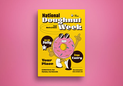 Yellow Modern National Doughnut Week Flyer Layout