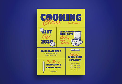 Yellow Retro Cooking Class Flyer Layout