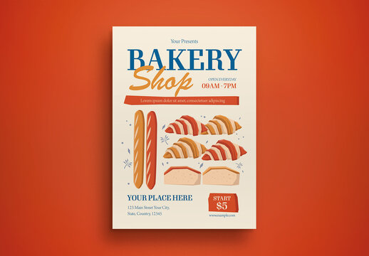 Beige Flat Design Bakery Shop Flyer Layout