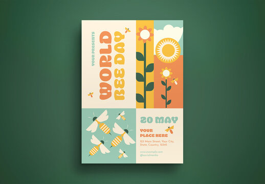 Beige Flat Design World Bee Day Flyer Layout