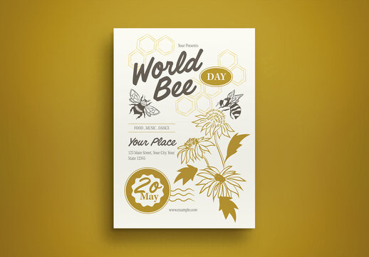 Cream Hand Drawn World Bee Day Flyer Layout