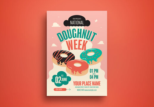 Pink Flat Design National Doughnut Week Flyer Layout