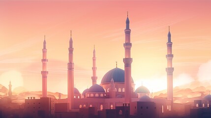 Fototapeta na wymiar Mosque Pastel Background - Generative AI