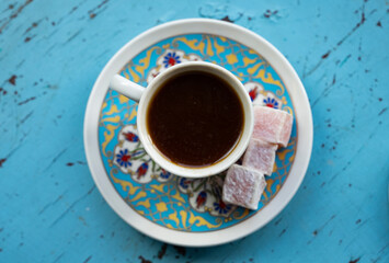 Traditional Turkish Coffee (Turk Kahvesi) and Turkish Delight Photo, Üsküdar Istanbul, Turkiye