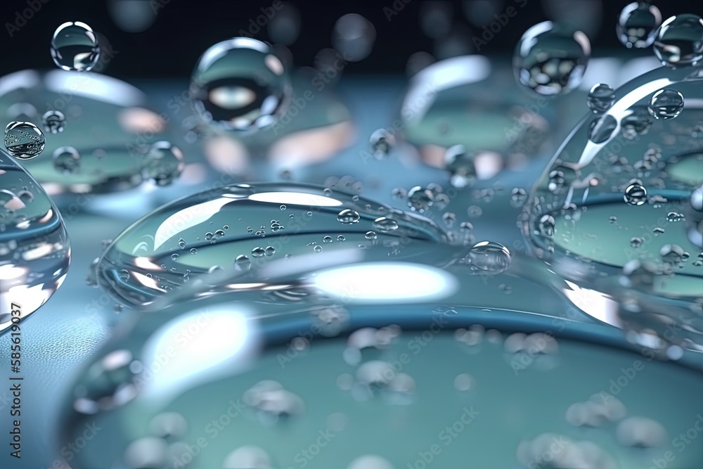 Poster water bubbles stacking on top of each other, creating a tower-like structure. generative ai