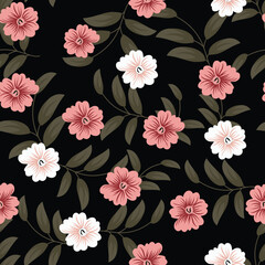 seamless small vector flower design pattern  on black    background