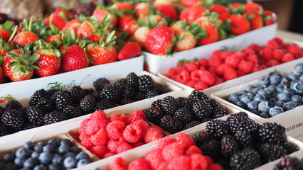 Fresh Mixed Berries Raspberries Black Berries Blue Berries Strawberries Farm Stand