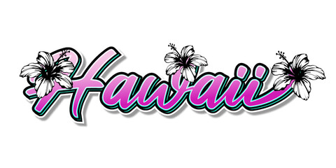 hawaii aloha beach typography editable text effect summer style template design flower doodle ornament - obrazy, fototapety, plakaty