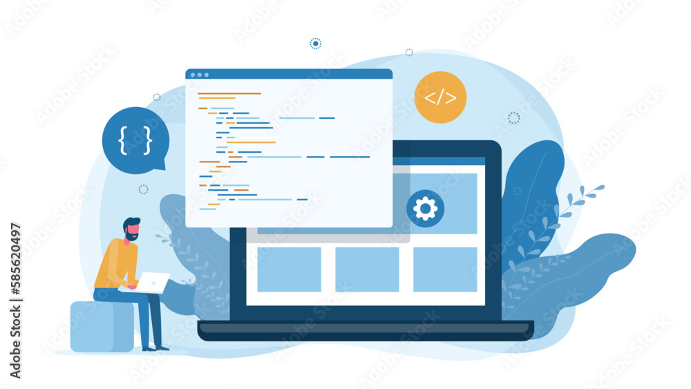 Leinwandbilder web design and mobile application programer working and coding for development concept 
and technology remote working for online education and learning concept 
