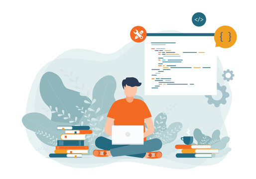 web design and mobile application programer working and coding for development concept 
and technology remote working for online education and learning concept 
