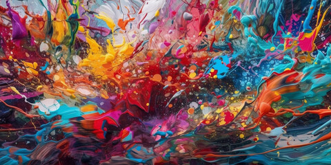 Fototapeta na wymiar Bright artistic splashes abstract painting color texture multicolor dynamic background Generative AI