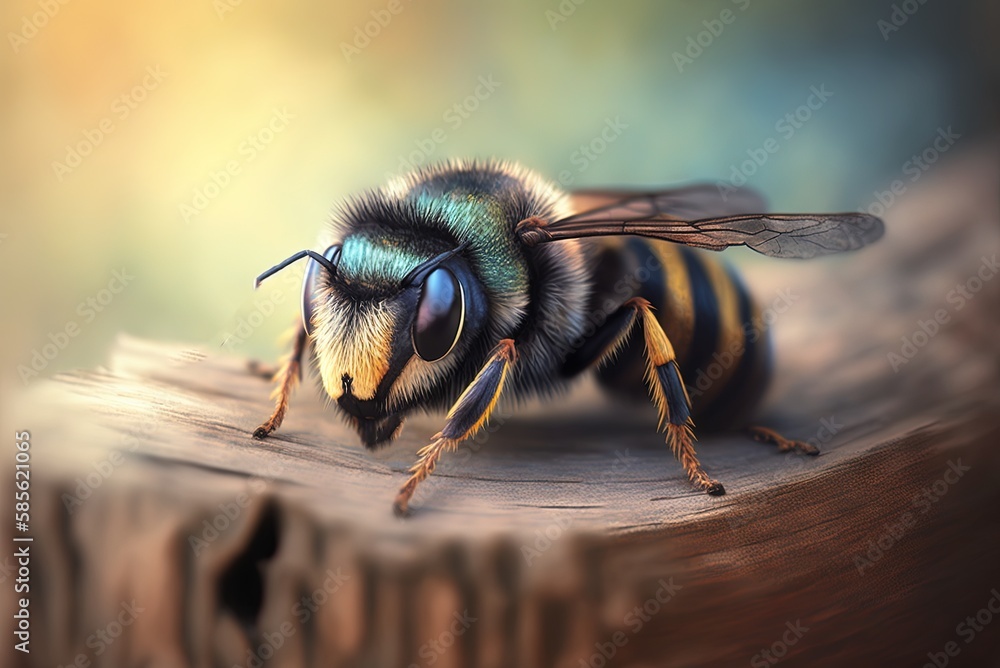 Poster mediterranean wood-boring bee in close-up against a hazy background generative ai