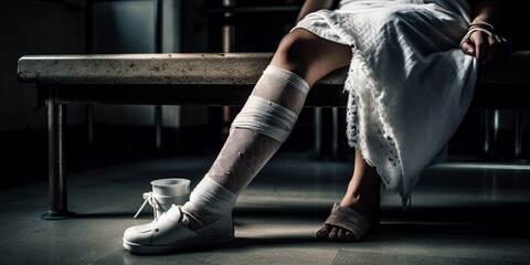 Fototapeta na wymiar Female patient with broken leg Generative AI