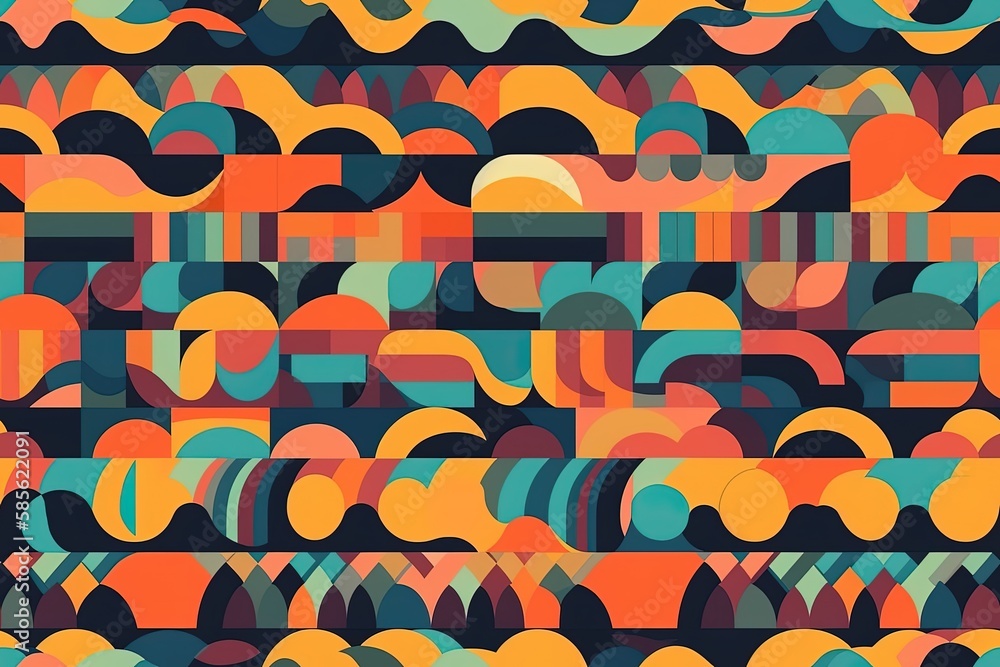Aufkleber vibrant and diverse pattern filled with various shapes and colors. generative ai