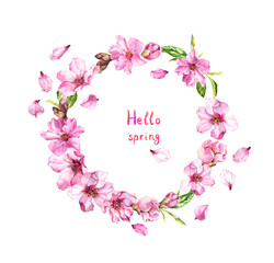 Fototapeta na wymiar Cherry blossom wreath with text 