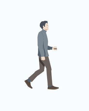 People walking walking down the street in city isolated on white background. Hand draw style. Vector illustration.