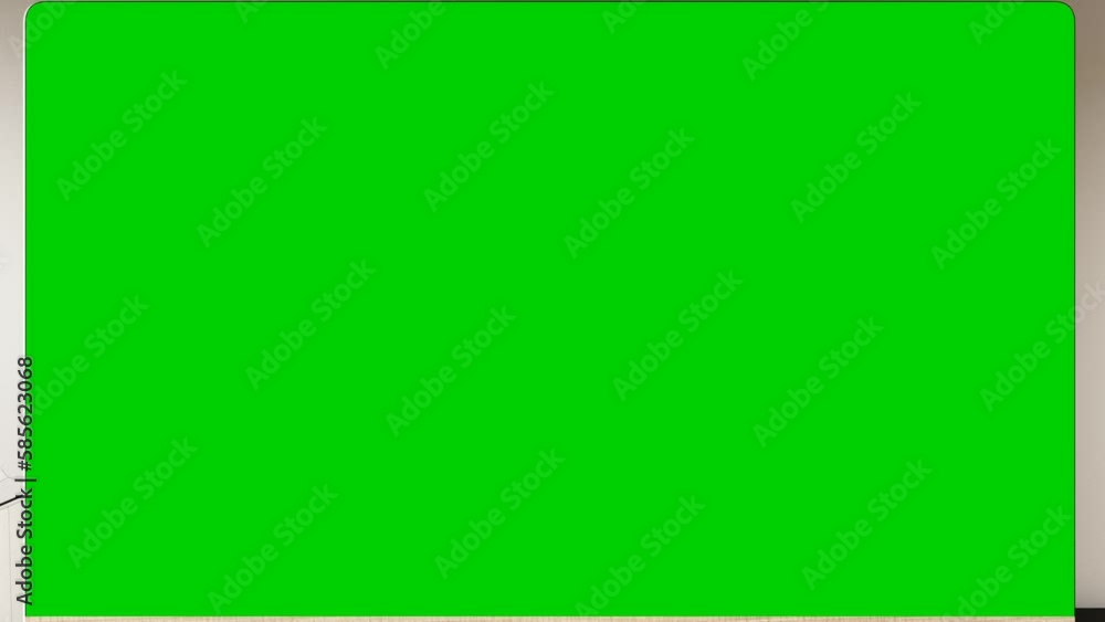 Poster workplace. desktop isolated blank screen chroma key or green screen with plant and office equipment 