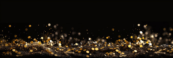 Abstract black background with gold particles, generative AI