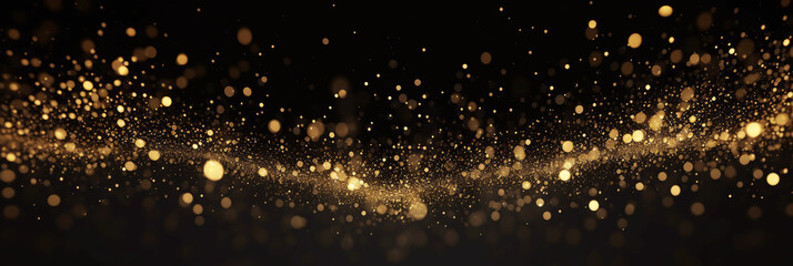 Abstract black background with gold particles, generative AI