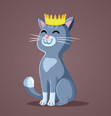 Fototapeta premium Happy Queen Cat Wearing a Golden Crown Vector Cartoon Illustration. Cute purebred kitty standing proud wearing a diadem 