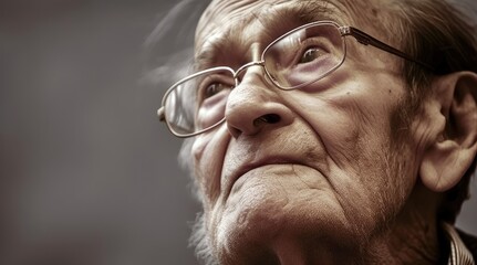 Very Old man wearing eyeglasses looking away. Generative AI	