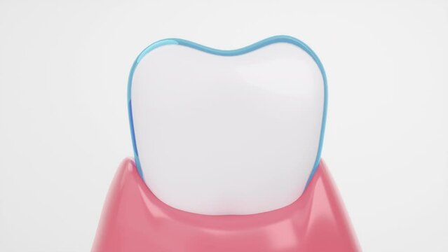 Blue fluoride bubble coating teeth and bright teeth to healthy white. Teeth and gums protection, toothpaste and mouthwash concept. 3D rendering.