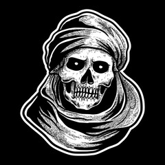 desert adventurer skull hand drawing vector illustration